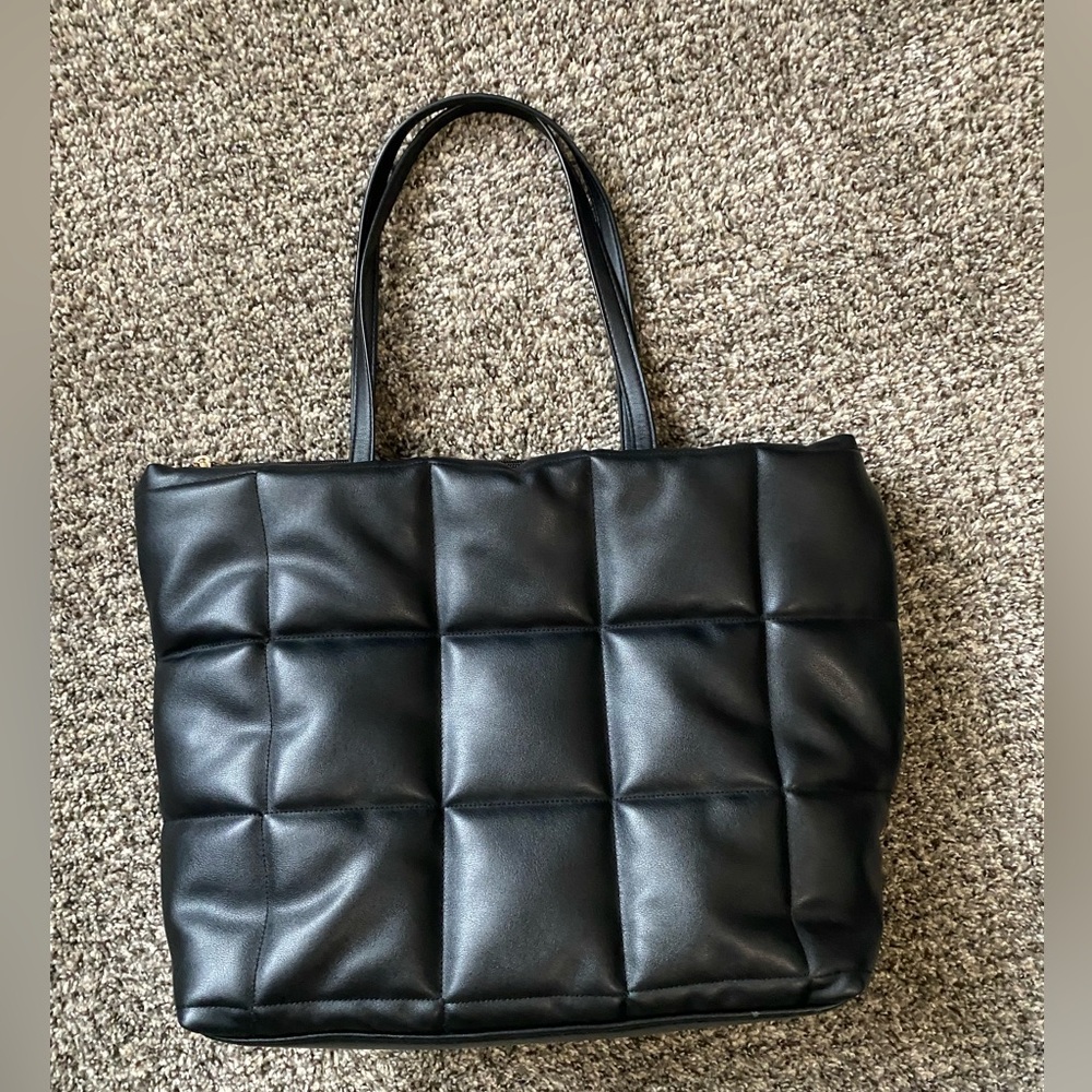 Black Faux Lather Tote Bag